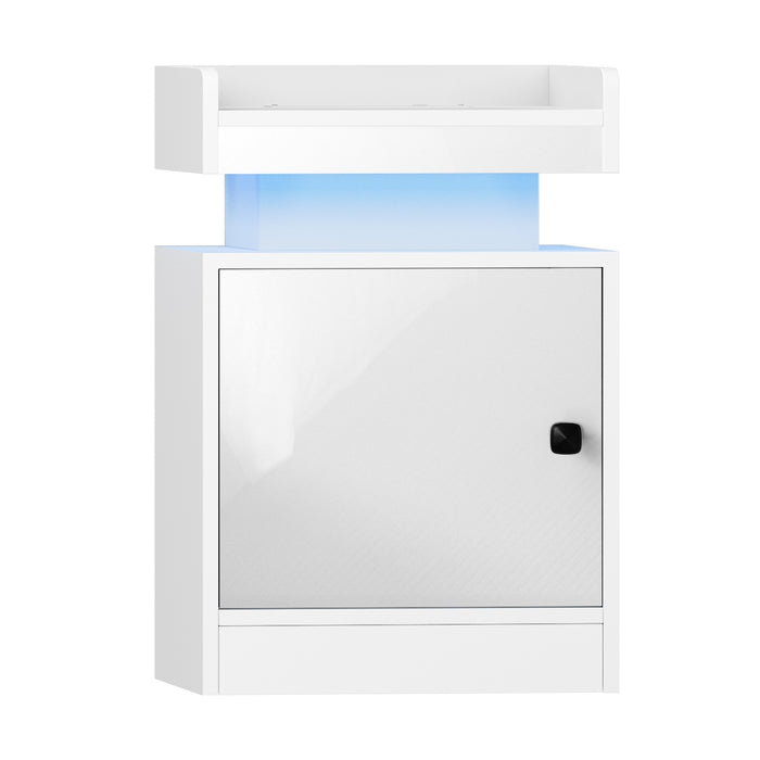 2X Bedside Table Led Nightstand Usb Charging Station Side Table White