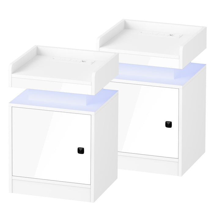 2X Bedside Table Led Nightstand Usb Charging Station Side Table White