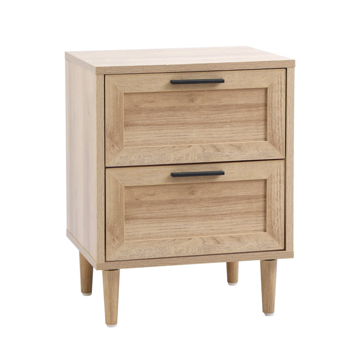 Bedside Table Nightstand 2 Drwers Side End Table Storage Natural
