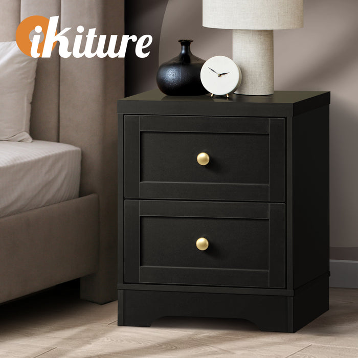 Bedside Tables 2 Drawers Hamptons Furniture Storage Cabinet Black