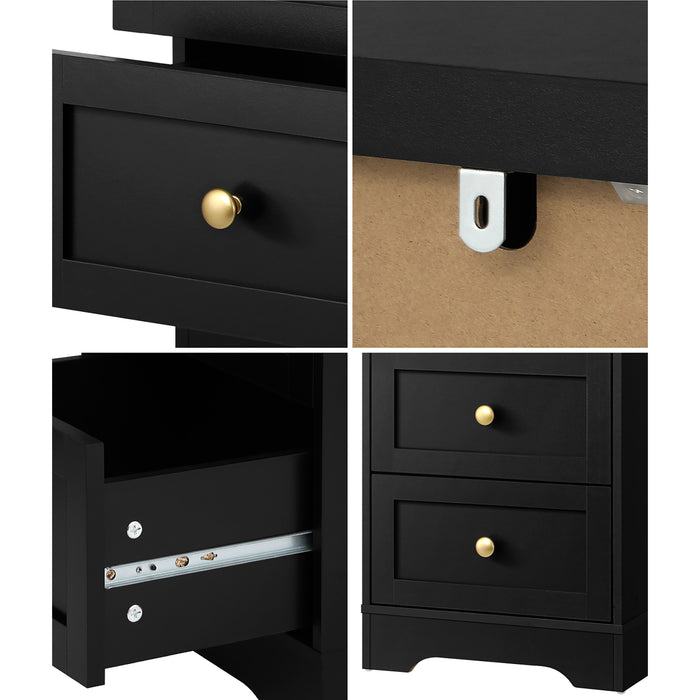 2 X Bedside Tables Hamptons Furniture Storage Cabinet Black