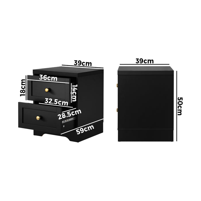 2 X Bedside Tables Hamptons Furniture Storage Cabinet Black