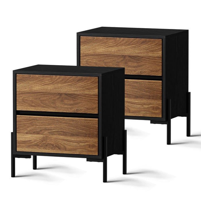 2X Bedside Table 2 Drawers Side End Bedroom Storage Nightstand Walnut