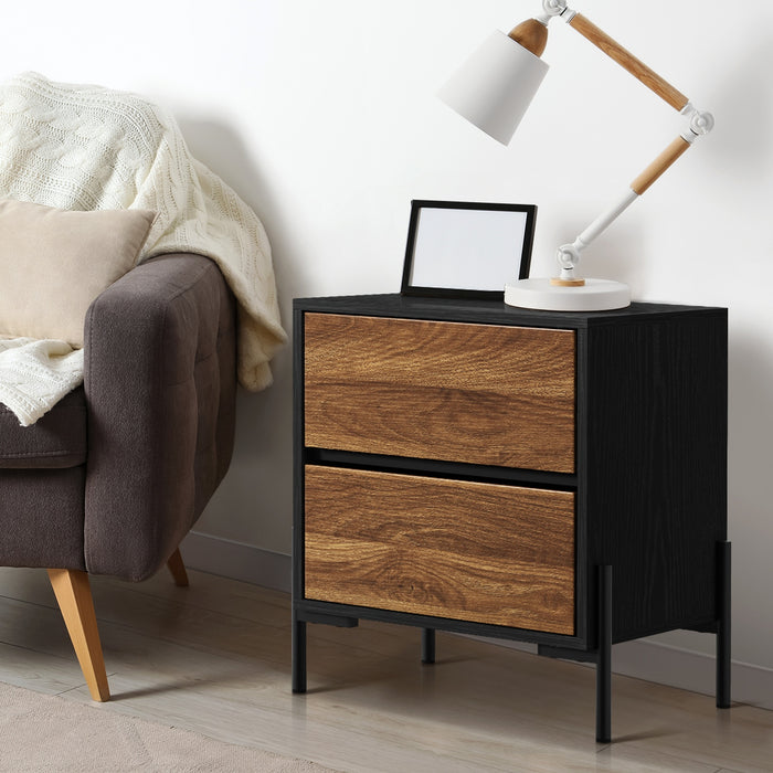 2X Bedside Table 2 Drawers Side End Bedroom Storage Nightstand Walnut