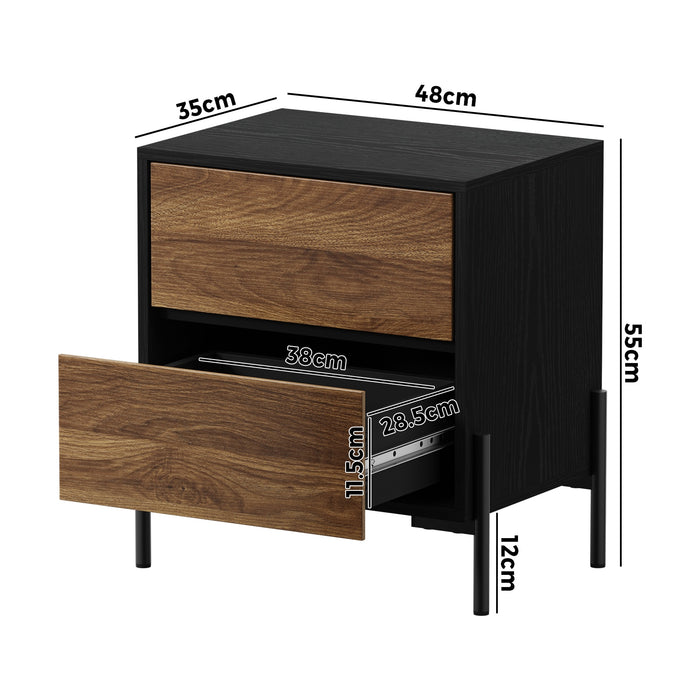 2X Bedside Table 2 Drawers Side End Bedroom Storage Nightstand Walnut