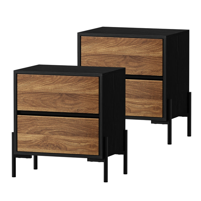 2X Bedside Table 2 Drawers Side End Bedroom Storage Nightstand Walnut