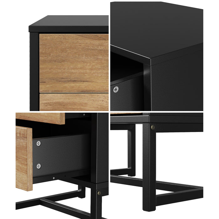 2X Bedside Table 2 Drawers Side Tables Storage Nightstand Metal