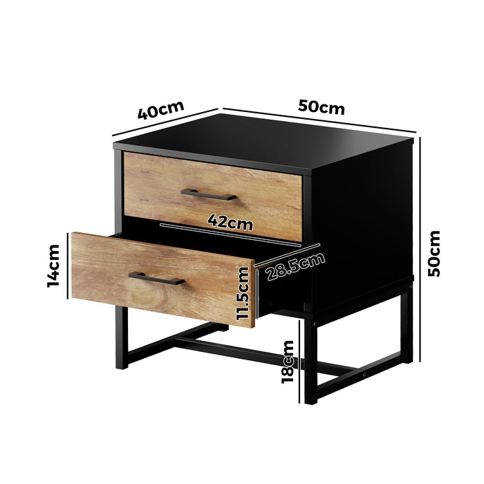 2X Bedside Table 2 Drawers Side Tables Storage Nightstand Metal
