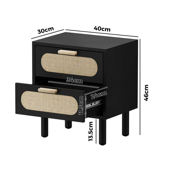 2X Bedside Table Drawers Side End Tables Storage Nightstand Black