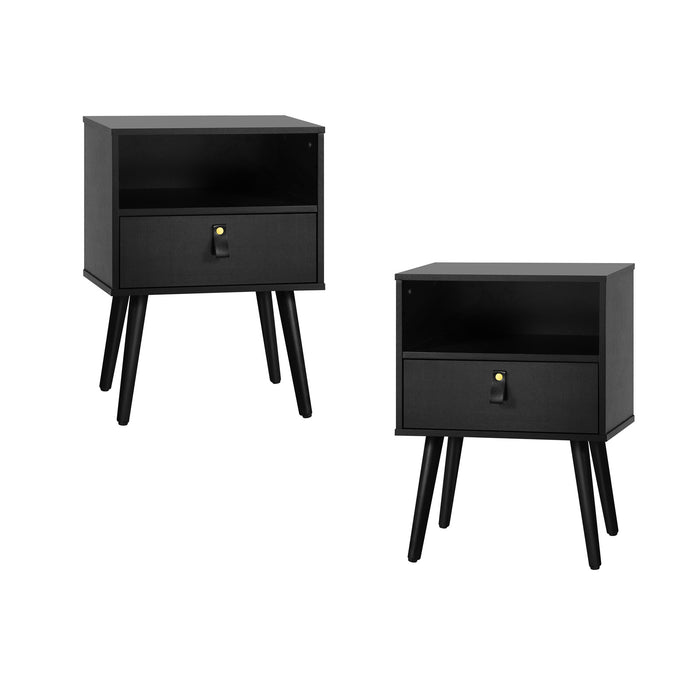 2 X Bedside Tables Side Table W / Leather Handle Black