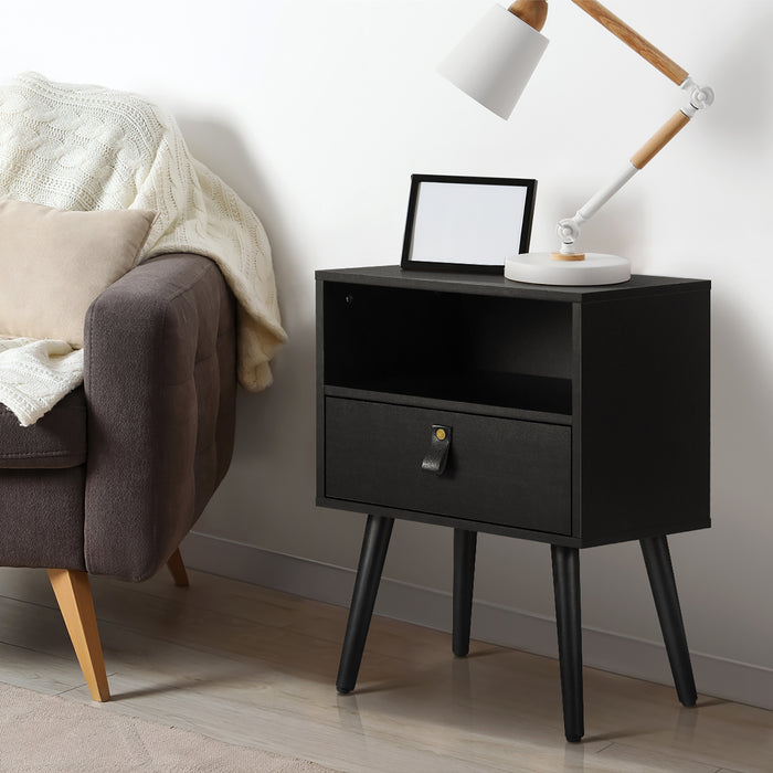 2 X Bedside Tables Side Table W / Leather Handle Black