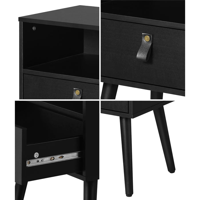 2 X Bedside Tables Side Table W / Leather Handle Black