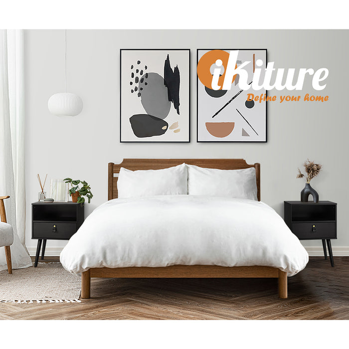 2 X Bedside Tables Side Table W / Leather Handle Black