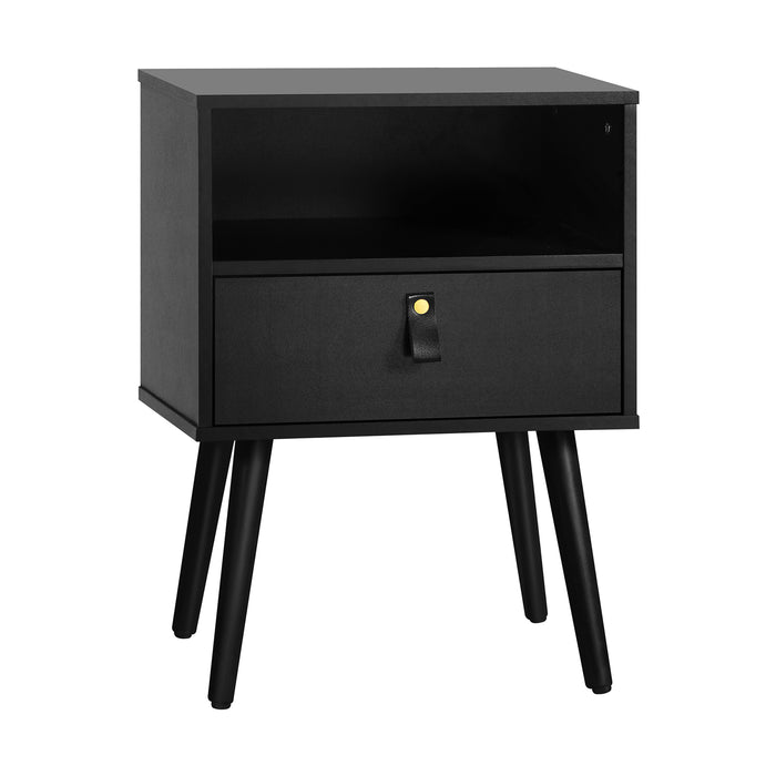2 X Bedside Tables Side Table W / Leather Handle Black