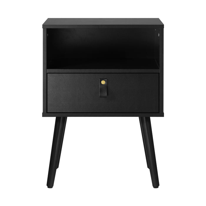 2 X Bedside Tables Side Table W / Leather Handle Black