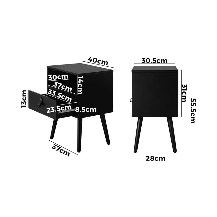 2 X Bedside Tables Side Table W / Leather Handle Black