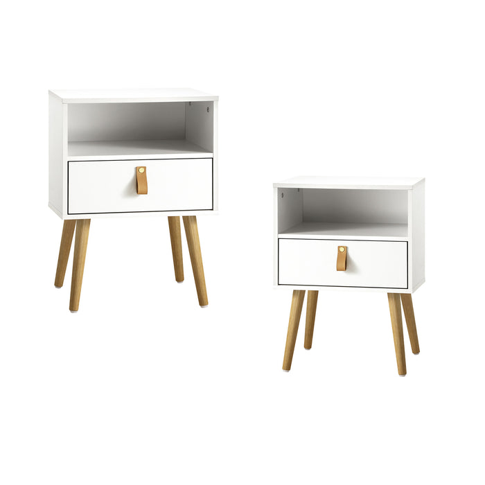 2 X Bedside Tables Side Table Leather Handle White