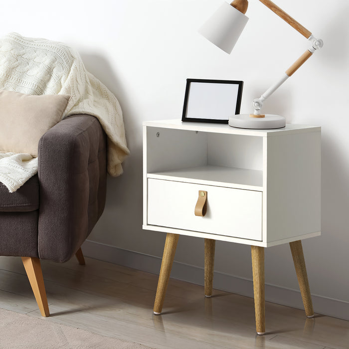 2 X Bedside Tables Side Table Leather Handle White
