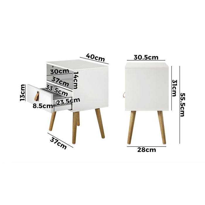2 X Bedside Tables Side Table Leather Handle White