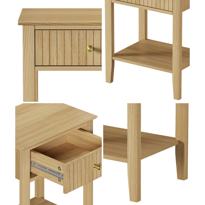 2X Bedside Table 1 Drawer Side End Table Open Shelf Nightstand Natural