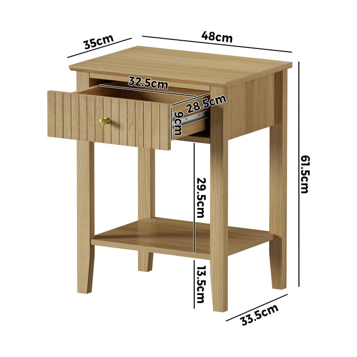 2X Bedside Table 1 Drawer Side End Table Open Shelf Nightstand Natural