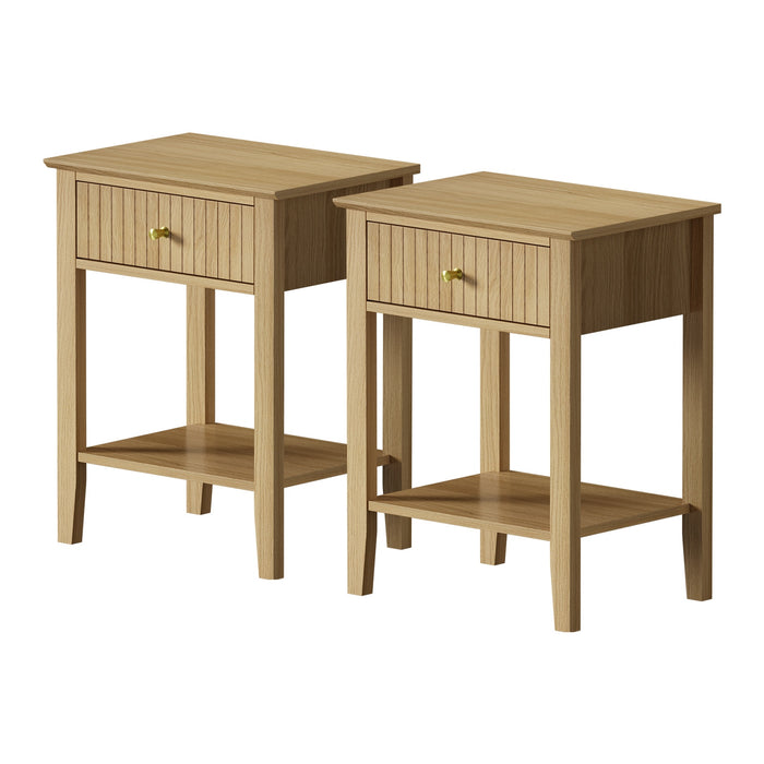 2X Bedside Table 1 Drawer Side End Table Open Shelf Nightstand Natural