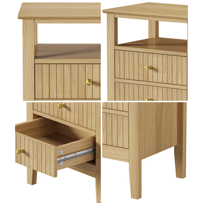 2X Bedside Table 2 Drawers Side End Table Open Shelf Nightstand Natural
