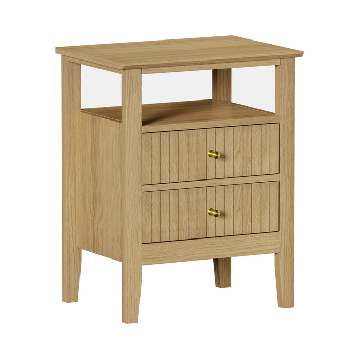2X Bedside Table 2 Drawers Side End Table Open Shelf Nightstand Natural