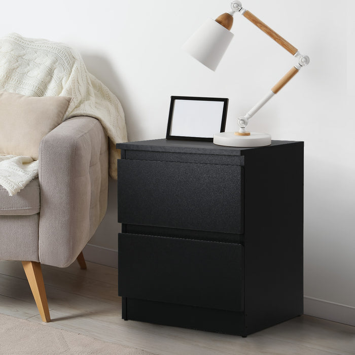 Bedside Table Nightstand 2 Drawers Side End Table Storage Cabinet Black