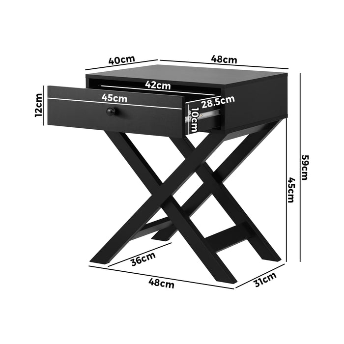 Bedside Table Drawer Side Table Black Bedroom Storage Cabinet Furniture