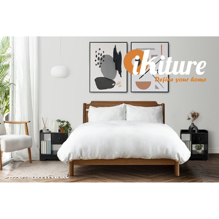 Bedside Tables Side Table Nightstand Storage Drawer Shelf Bedroom Black