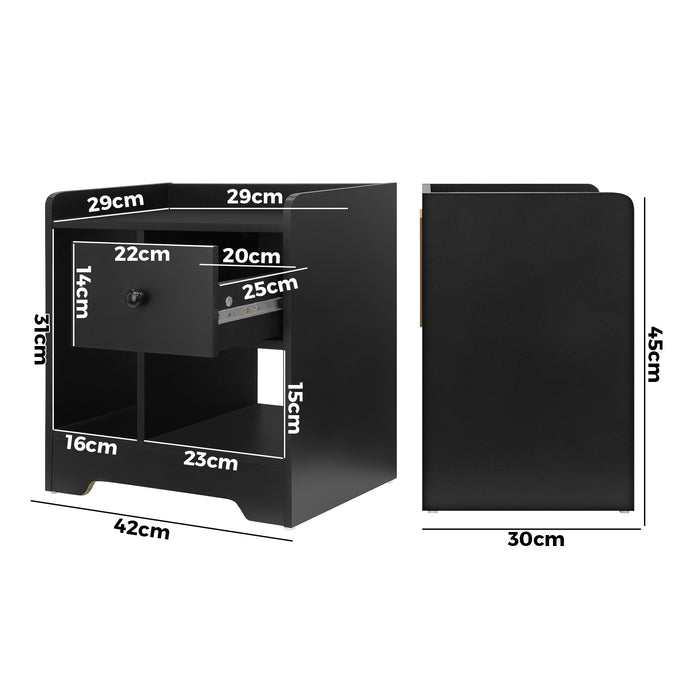Bedside Tables Side Table Nightstand Storage Drawer Shelf Bedroom Black