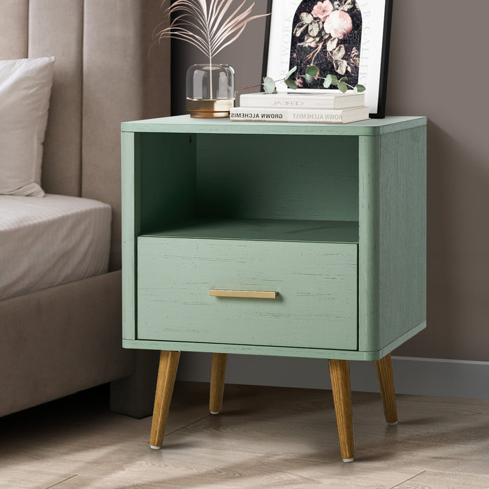 Bedside Table 1 Drawer Open Shelf Side End Tables Nightstand Green