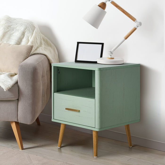 Bedside Table 1 Drawer Open Shelf Side End Tables Nightstand Green