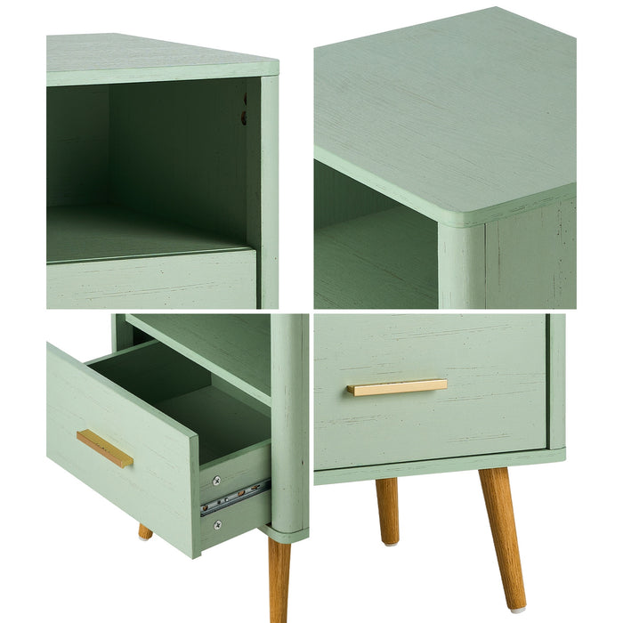 Bedside Table 1 Drawer Open Shelf Side End Tables Nightstand Green