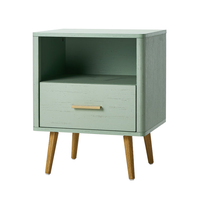 Bedside Table 1 Drawer Open Shelf Side End Tables Nightstand Green