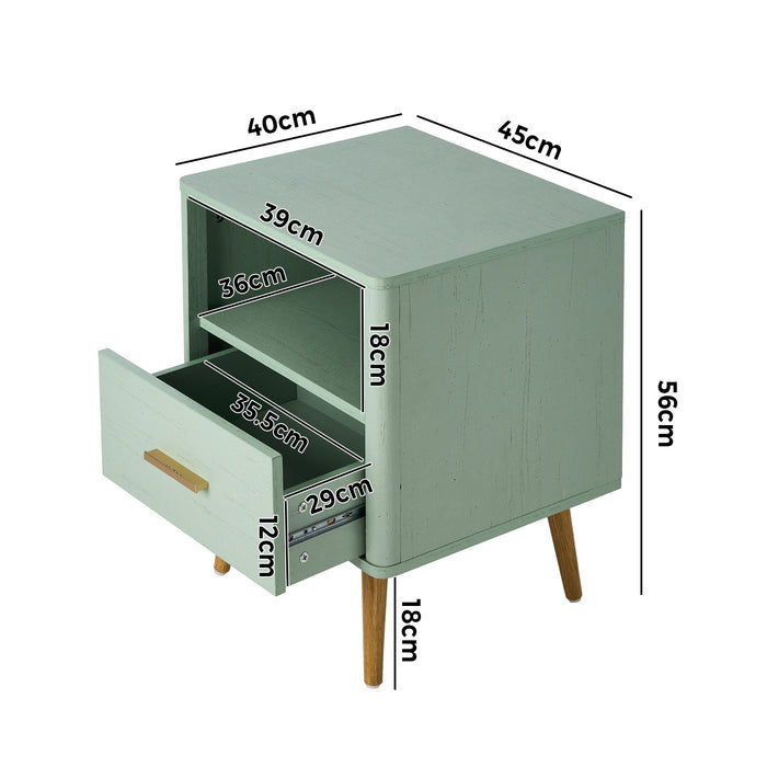 2X Bedside Table 1 Drawer Open Shelf Side End Tables Nightstand Green