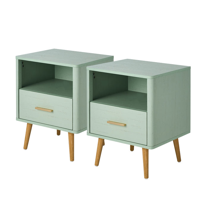 2X Bedside Table 1 Drawer Open Shelf Side End Tables Nightstand Green