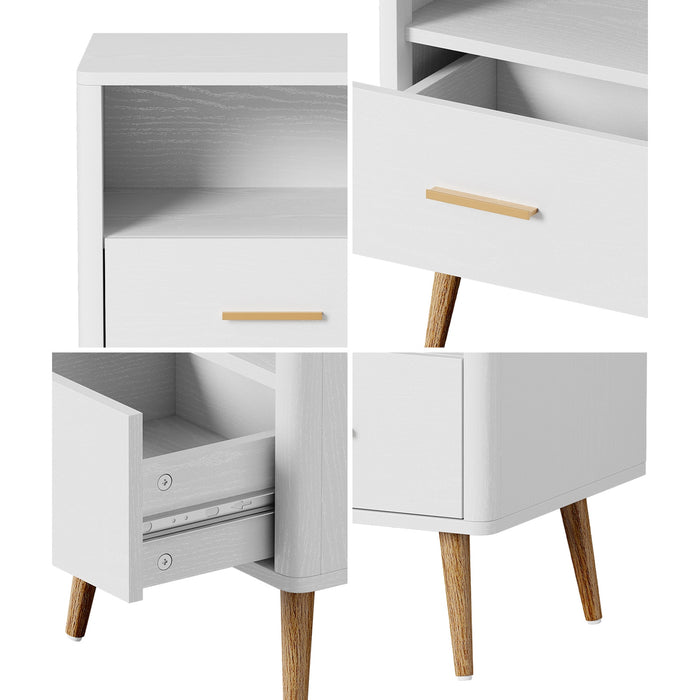 2X Bedside Table 1 Drawer Open Shelf Side End Tables Nightstand White