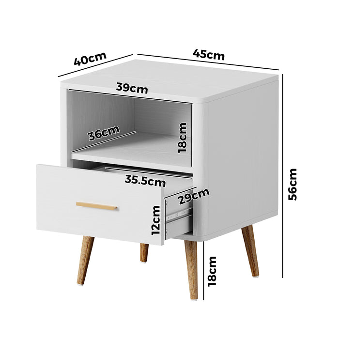 2X Bedside Table 1 Drawer Open Shelf Side End Tables Nightstand White