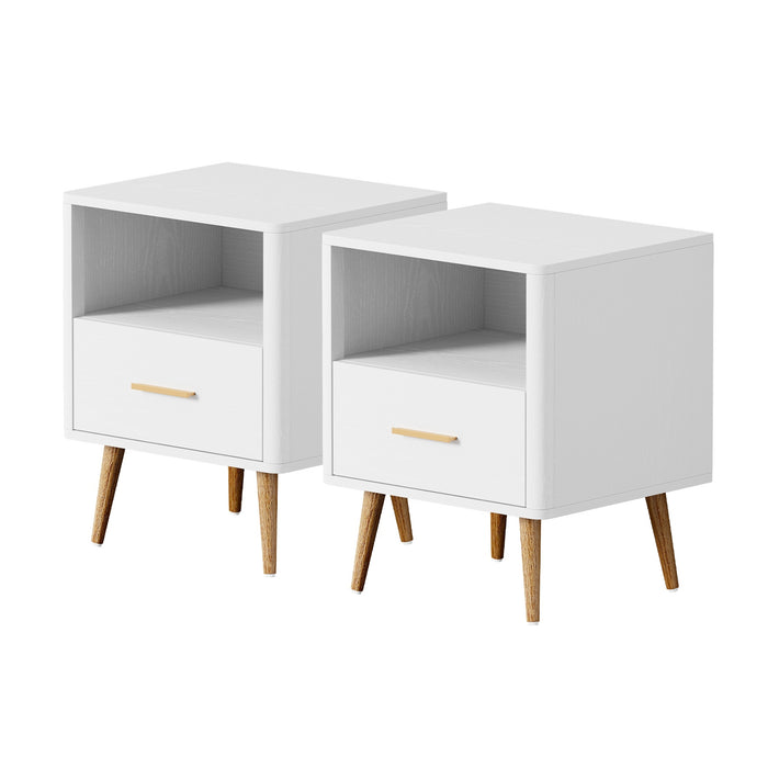 2X Bedside Table 1 Drawer Open Shelf Side End Tables Nightstand White