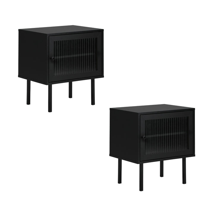 2X Bedside Tables Cabinet Storage Nightstand Glass Door Bedroom Black