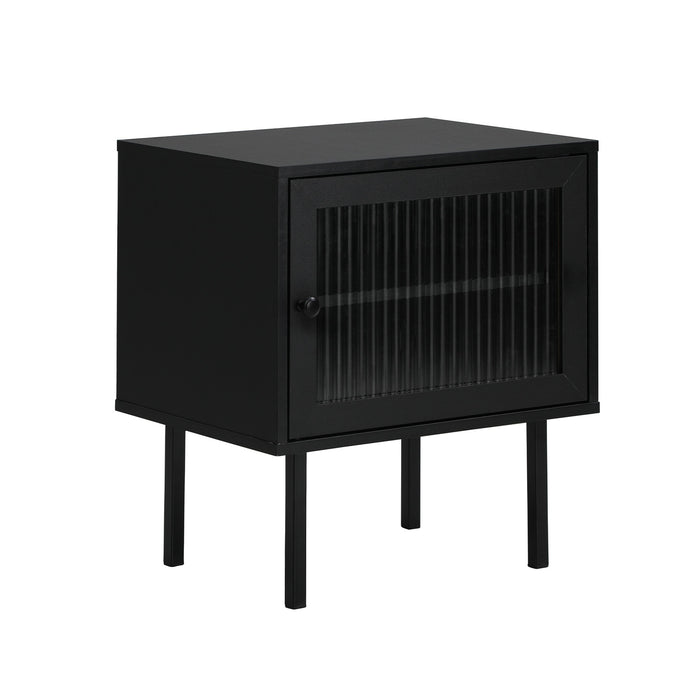 2X Bedside Tables Cabinet Storage Nightstand Glass Door Bedroom Black
