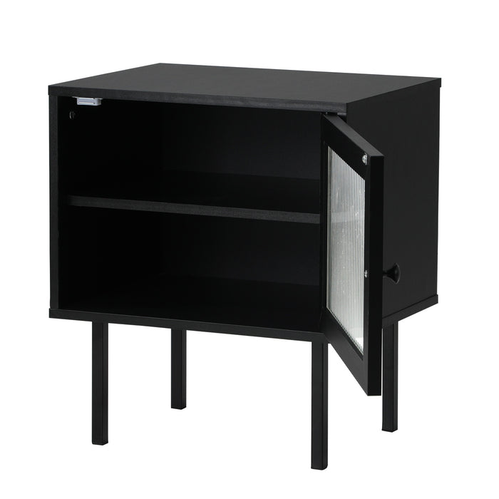 2X Bedside Tables Cabinet Storage Nightstand Glass Door Bedroom Black