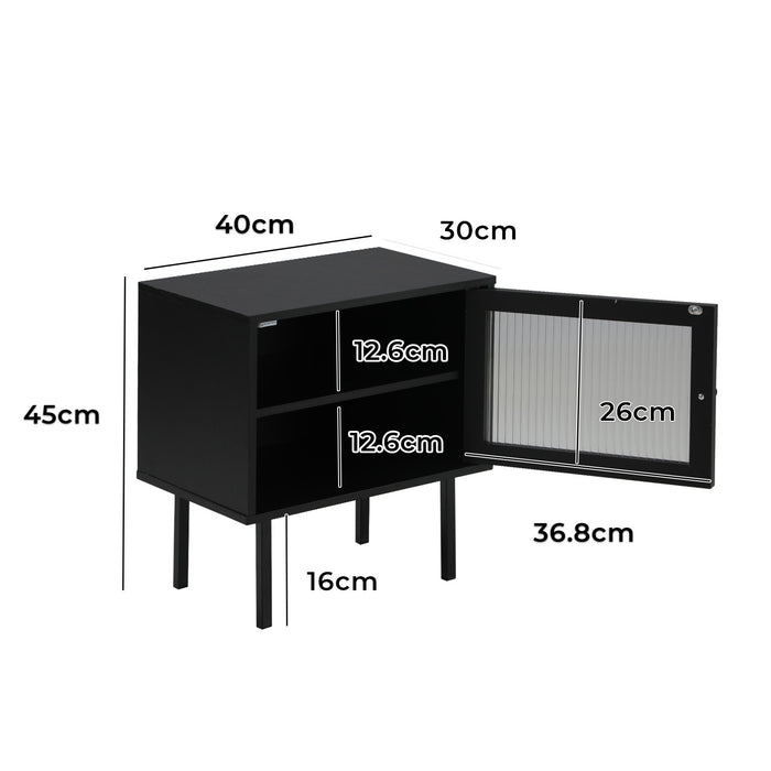 2X Bedside Tables Cabinet Storage Nightstand Glass Door Bedroom Black