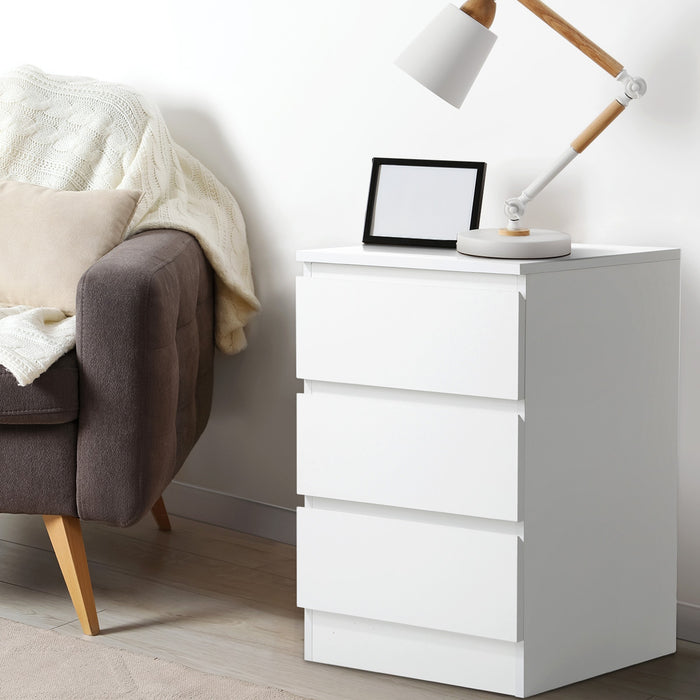 Bedside Table 3 Drawers Side Tables Storage Cabinet Nightstand White