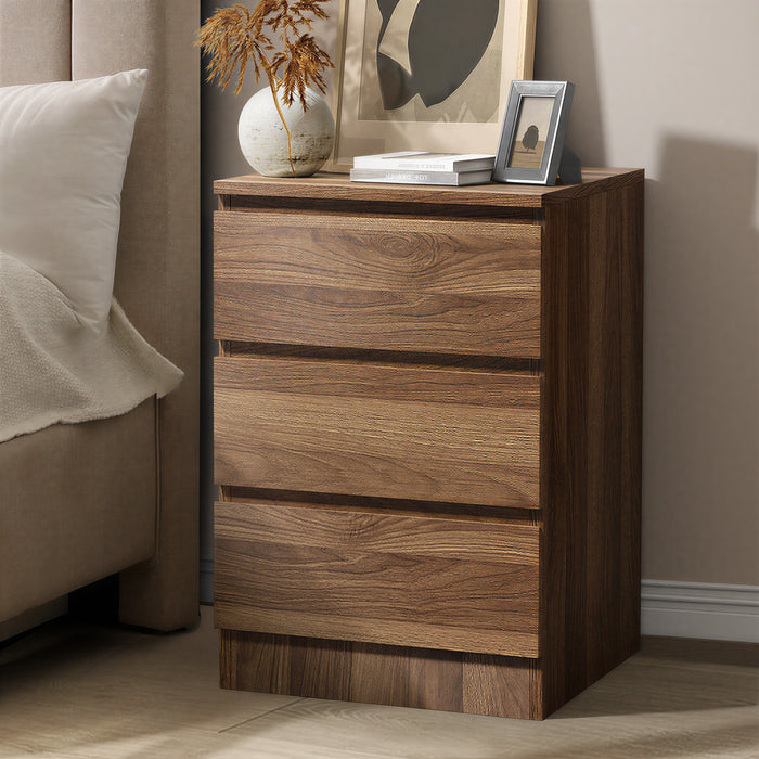 Bedside Table 3 Drawers Side Tables Storage Cabinet Nightstand Walnut