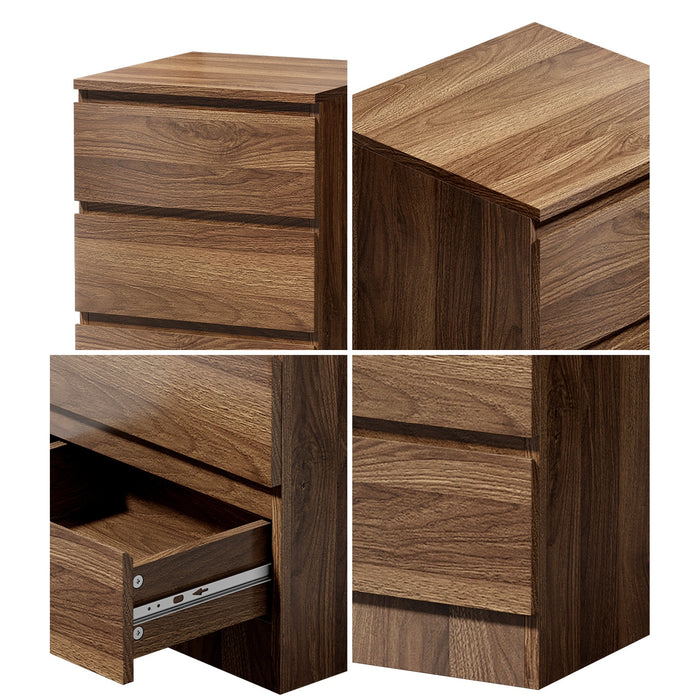 Bedside Table 3 Drawers Side Tables Storage Cabinet Nightstand Walnut