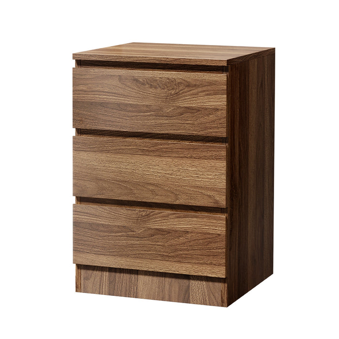 Bedside Table 3 Drawers Side Tables Storage Cabinet Nightstand Walnut