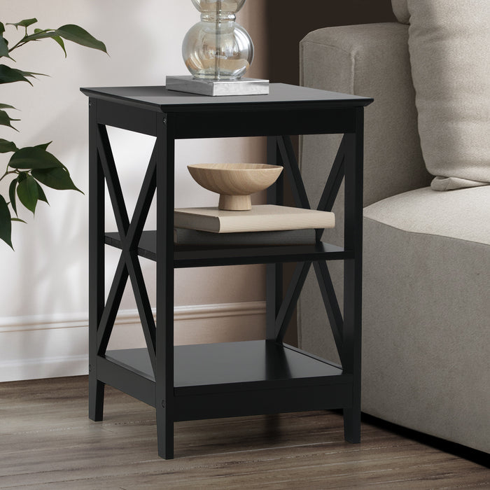 Side Table Coffee Bedside Sofa End Tables 3-Tier Shelf Black